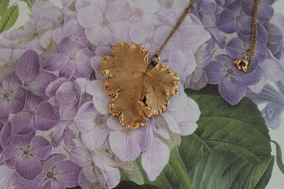 Vintage gold dipped leaf necklace | 12K gold plat… - image 10