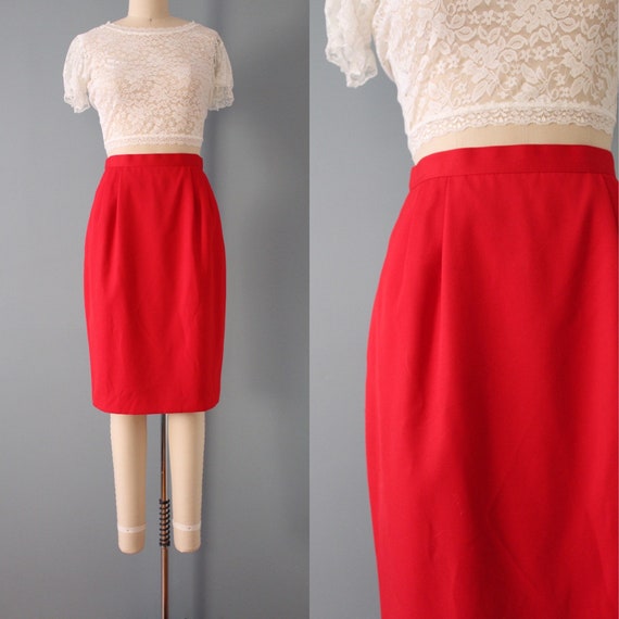 SCARLET red pencil skirt | 90s pencil skirt | mini