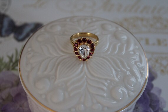 Red Rhinestone statement ring | Teardrop Marquise… - image 8