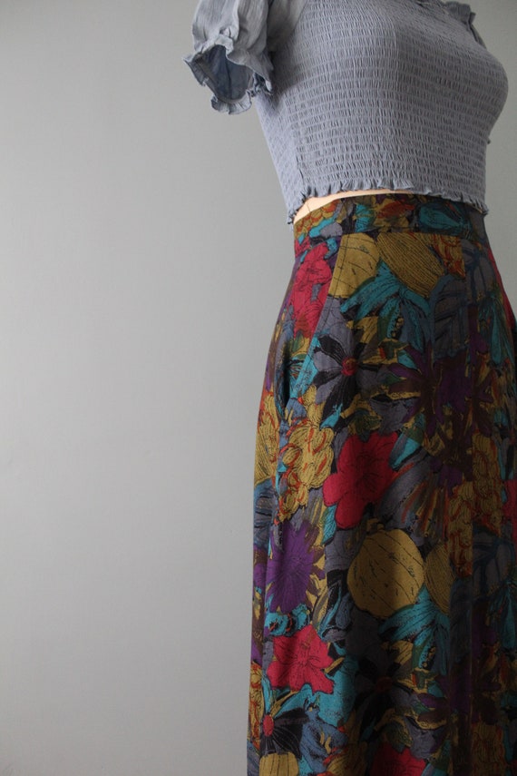 muted botanical maxi skirt | 90s soft flounce ski… - image 5