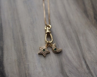 Collar con dijes de mosquetón / Collar con dije de mosquetón chapado en oro de 14 quilates / Regalo para ella / Collar de cadena de caja 925