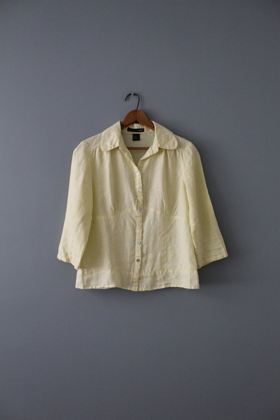 pale lemon corset top | 90s Y2K linen top | prair… - image 2