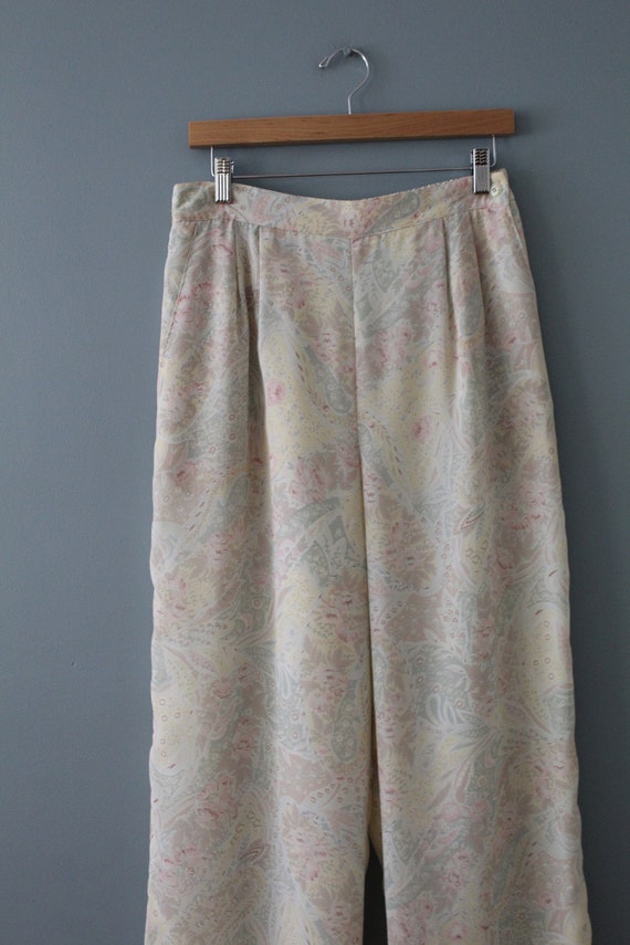 pastel floral wide pants | 1990s gaucho high wais… - image 5