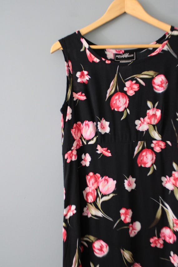 TULIPS print maxi dress | 90s Empire Waist dress | pink tulips bouquets dress
