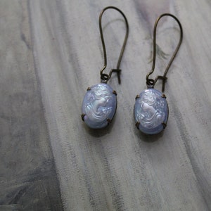 Periwinkle Blue Cameo earrings | Victorian Antique Regency earrings | romantic poet nacreous cameo lady earrings