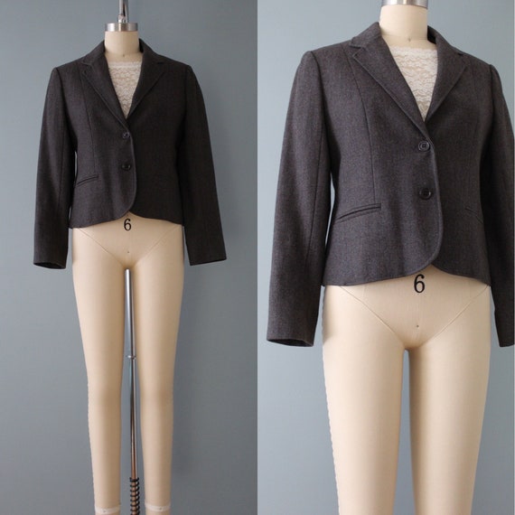 HERRINGBONE wool cropped jacket | 90s Larry Levin… - image 1