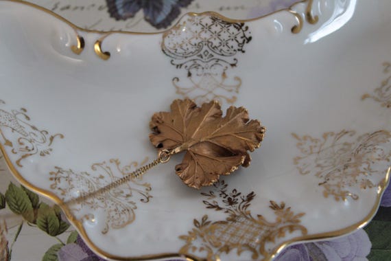 Vintage gold dipped leaf necklace | 12K gold plat… - image 5