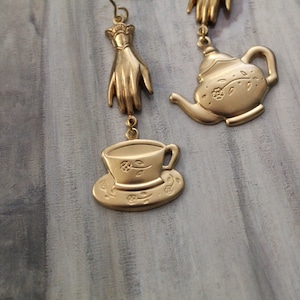 Victorian Tea Party earrings | Antique Gothic  hands dangle earrings | gift for her | dark academia earrings