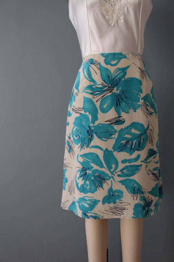 AZURE blue splatter flowers silk skirt - image 5