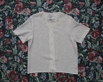 cut out eyelet blouse | cropped embroidered blouse | vintage porcelain white blouse