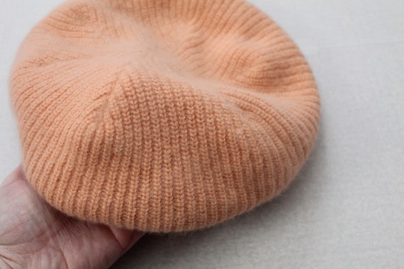 PEACH pink angora beret | 70s nwt warm fuzzy bere… - image 8