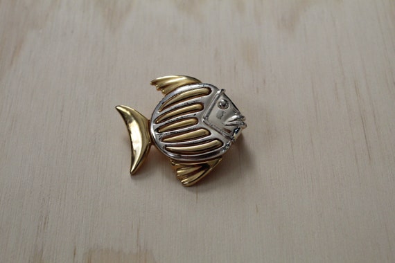 vintage FISH brooch | two tone fish brooch | stri… - image 1