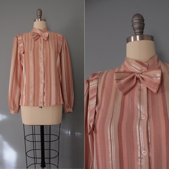 BOW poet blouse | 70s candy striped bow blouse | p