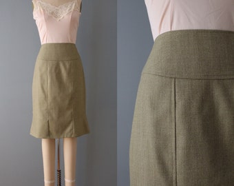 CARDAMOM green wool skirt | 90s wool peplum skirt | mermaid pleat wool skirt