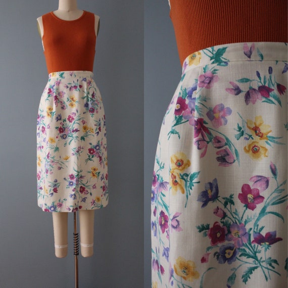 BOTANICAL midi skirt | 1970s cottage core botanical skirt | botanical aline midi skirt