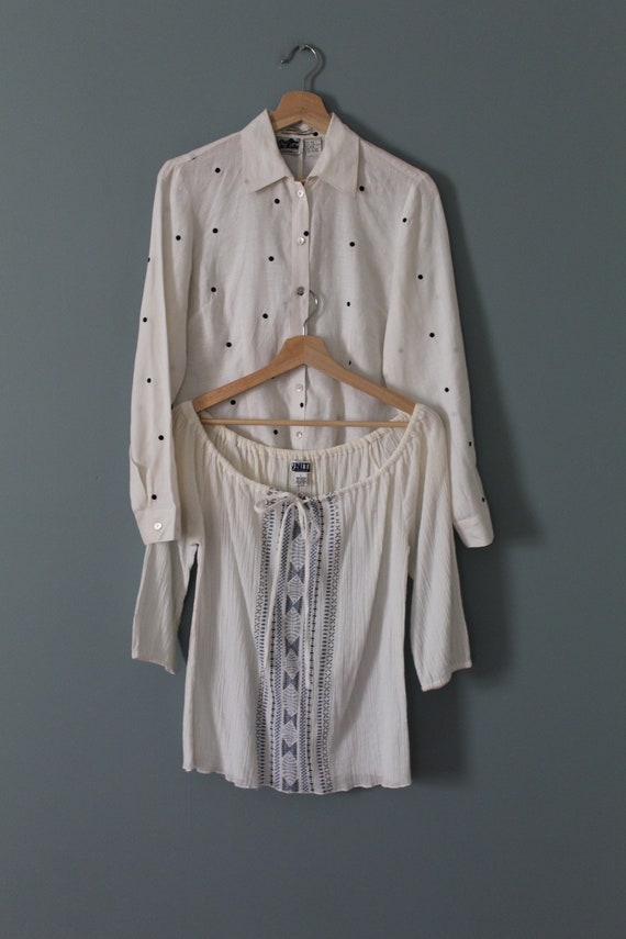 choose one vintage blouses | linen polka dot and … - image 2
