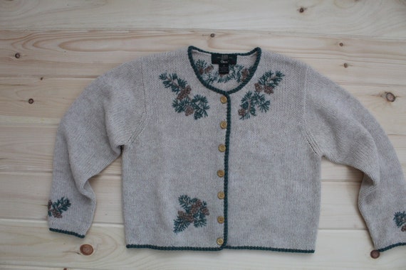 PINECONES wool cardigan | beige embroidered pine … - image 3