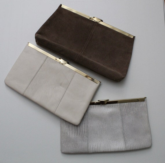 1980s Etra clutches | mocha suede and gray leathe… - image 3