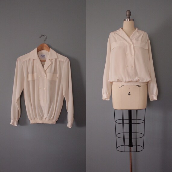 VANILLA white balloon blouse | elastic hip blouse