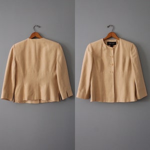 ALMOND linen peplum blazer | 1990s Linda Allard cropped blazer | minimalist linen dress blazer