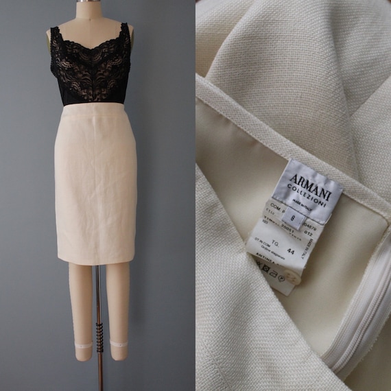 Armani linen skirt | cream white linen tulip skir… - image 1