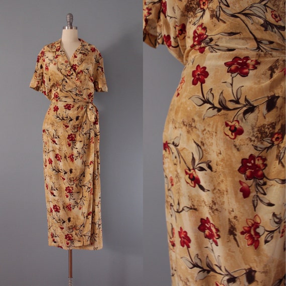 AUTUMNAL silk wrap dress | bow side maxi dress | s