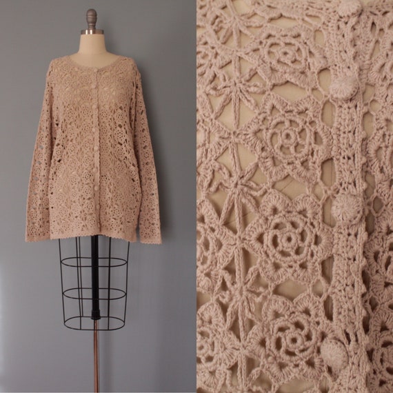 CROCHET beige cardigan | flower crochet cardi | be