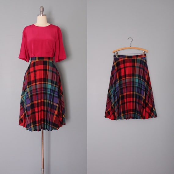 OMBRE plaid skirt | pleated accordion wool skirt |