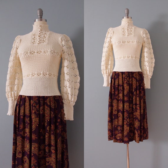 1940s crochet sweater | vanilla white crochet top