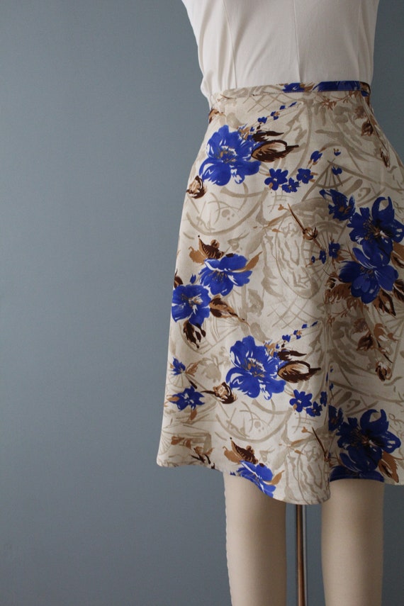 vintage muted floral abstract skater skirt | 90s … - image 4