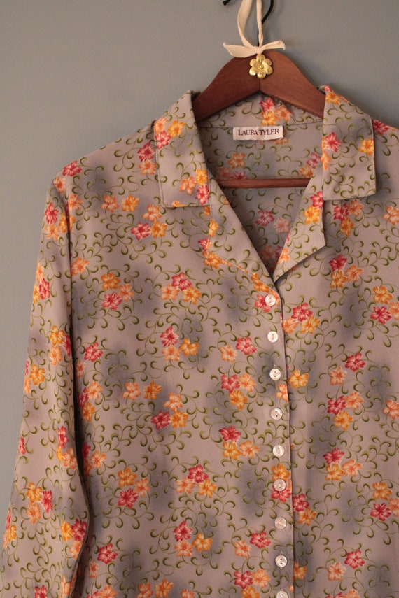 botanical swirl blouse | 90s Laura Tyler cropped … - image 4