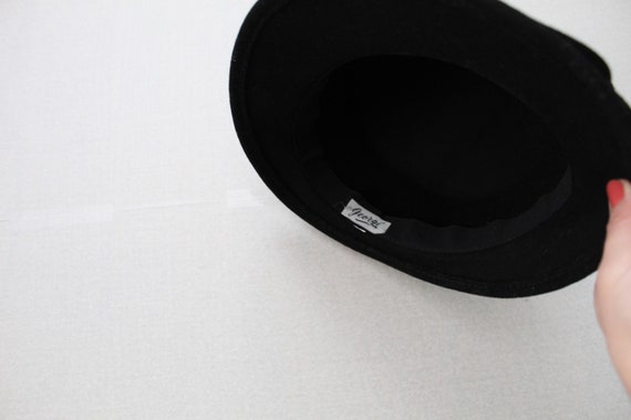 TOP hat style cloche | 1980s black wool cloche ha… - image 9