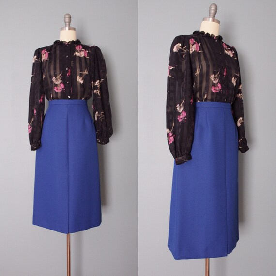 COBALT blue midi skirt | 1970s longline midi skirt