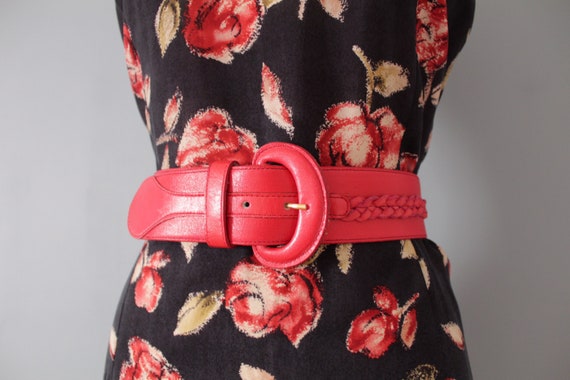 LIPSTICK red leather belt | braided cinch belt | w
