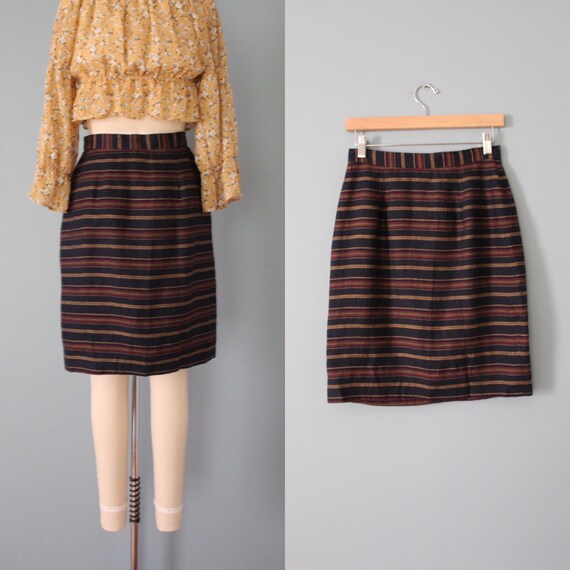 STRIPED linen mini skirt | 90s linen dark brown s… - image 10