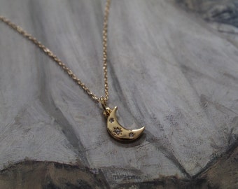 CRESCENT moon necklace | Victorian moon pendant necklace | 14K gold plated chain necklace | gift for her