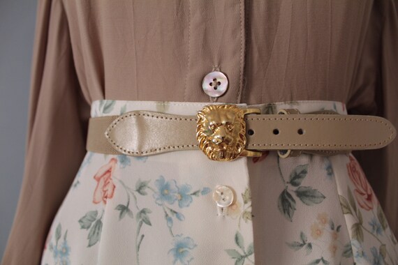 LION head belt | taupe gray elastic belt | lion he