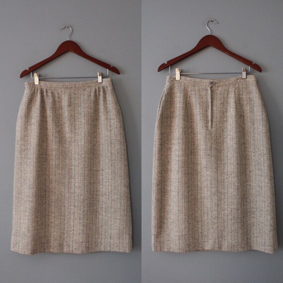 BEIGE herringbone wool skirt | 1970s wool skirt |… - image 7