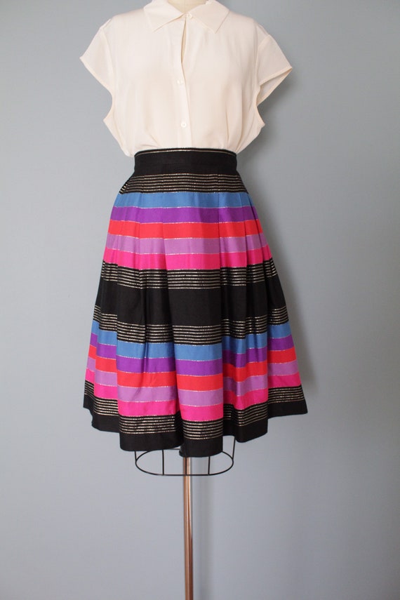 STRIPED silk pleated skirt | 1970s JANE CLODEL sk… - image 2