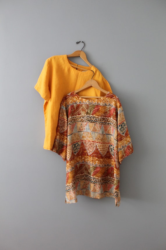 SILK oversized blouses | mustard linen top and ci… - image 2