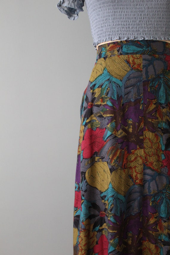 muted botanical maxi skirt | 90s soft flounce ski… - image 8