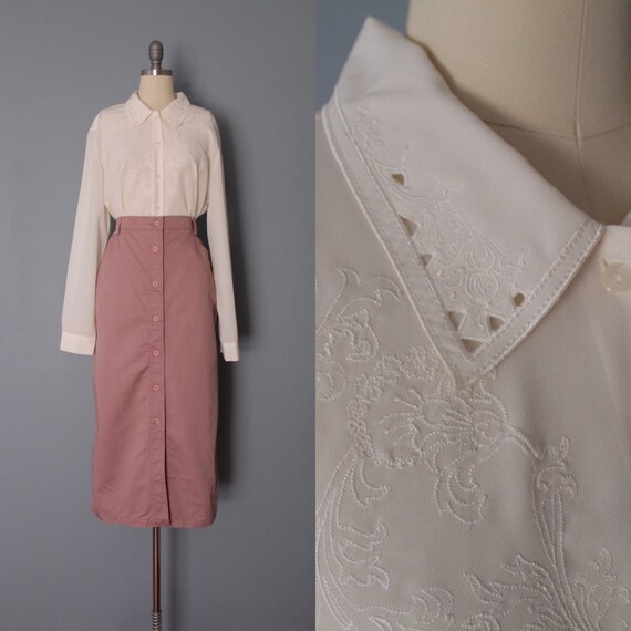 VANILLA embroidered blouse | cut out collar blouse
