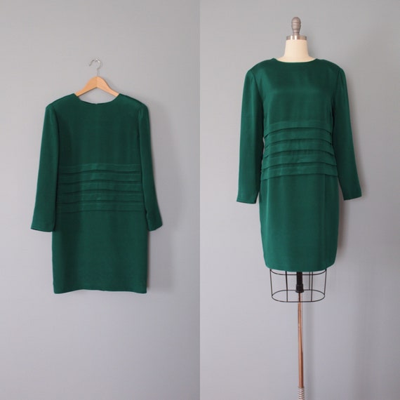 PINE green silk dress | flapper silk dress | pleat