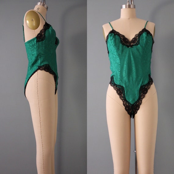 KELLY green lace teddy | 80s embossed sexy onesie… - image 5