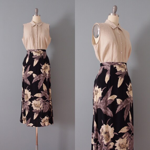 BOTANICAL maxi skirt | large flowers skirt | side