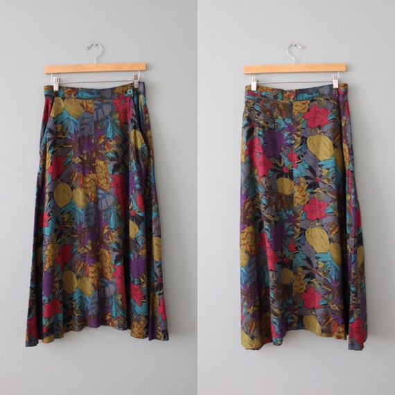 muted botanical maxi skirt | 90s soft flounce ski… - image 3