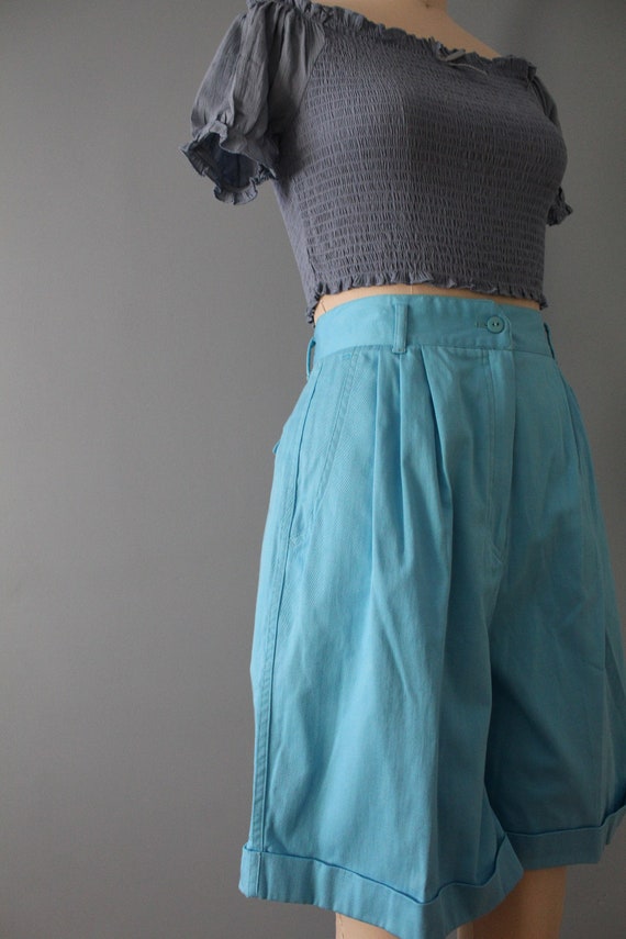 sky blue cuffed shorts | 90s culotte shorts | cot… - image 7