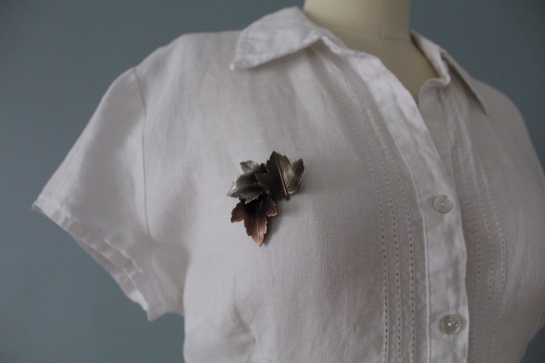 bronze maple leafs brooch three tone leaf brooch AUTUMN leafs brooch