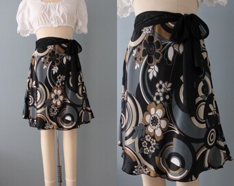 Y2K mesh sash belt skirt | Abstract Print flared mini skirt