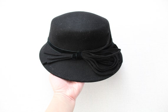 TOP hat style cloche | 1980s black wool cloche ha… - image 6